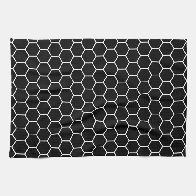 Black and White Geometric Hexagon Pattern Tea Towel (Horizontal)