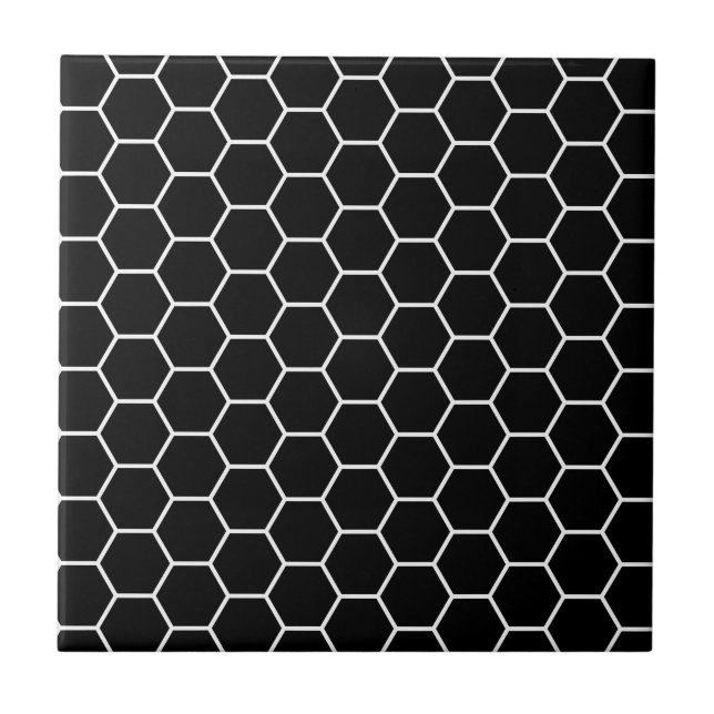 Black and White Geometric Hexagon Pattern Tile (Front)