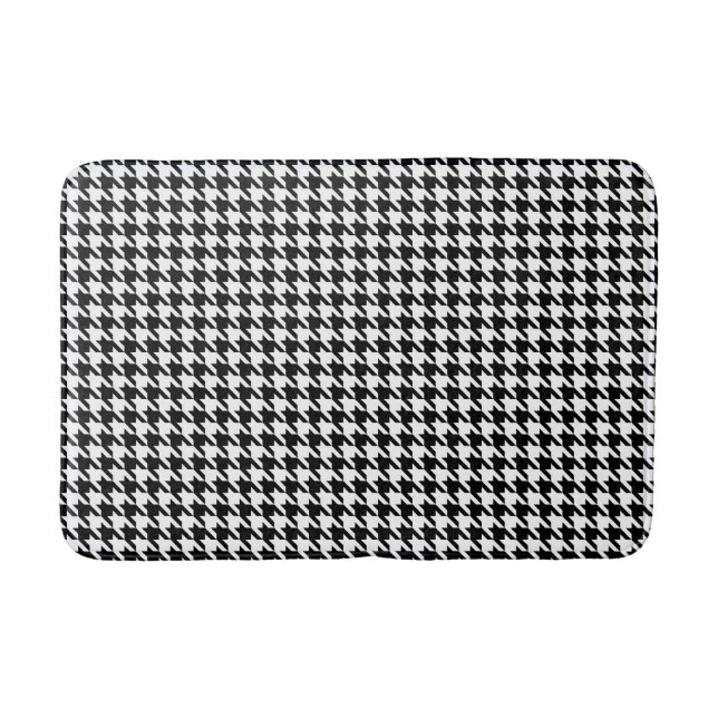 Black and White Geometric Houndstooth Pattern Bath Mat (Front)