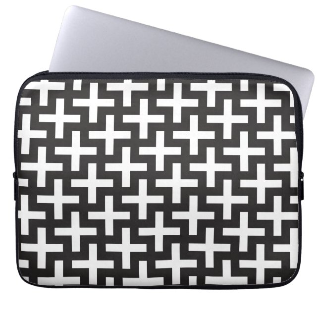 Black and White Geometric Laptop Sleeve (Front)