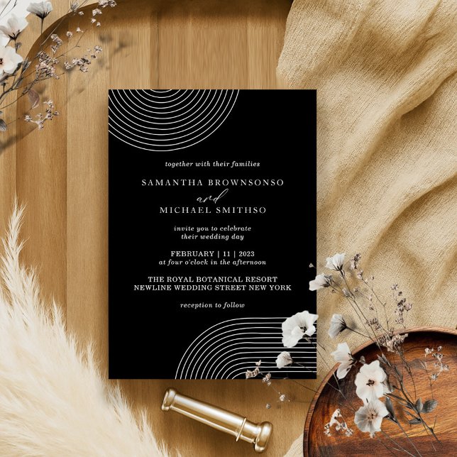 Black and White Geometric Line Minimal Wedding Invitation (Creator Uploaded)