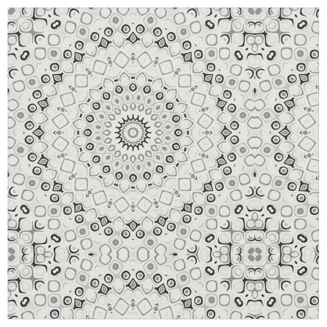 Black and White Geometric Mandala Pattern Fabric (Close Up)