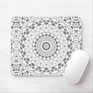 Black and White Geometric Mandala Pattern Mouse Mat