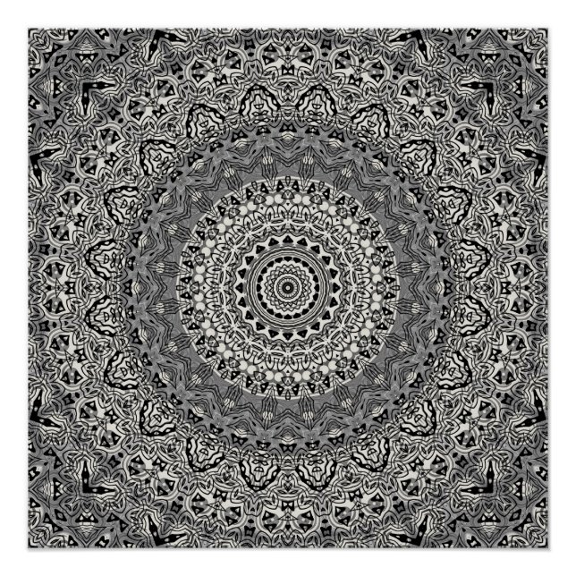 Black and White Geometric Mandala Pattern Poster (Front)