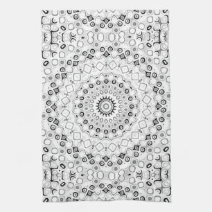 Black and White Geometric Mandala Pattern Tea Towel