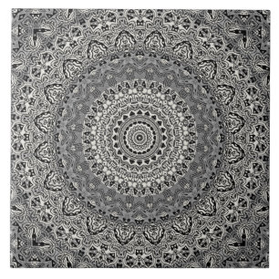 Black and White Geometric Mandala Pattern Tile