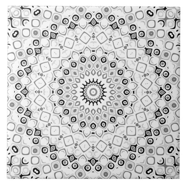 Black and White Geometric Mandala Pattern Tile (Front)