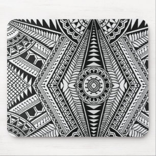 Black and White Geometric Mandala Tribal Pattern Mouse Mat