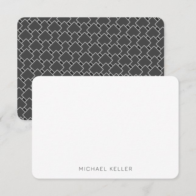 Black and White Geometric Men's Personalised Thank You Card (Front/Back)