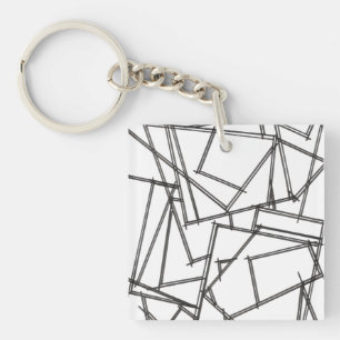 Black And White Geometric-Modern Minimalist Key Ring
