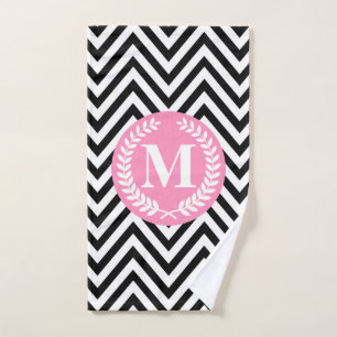 Black and White Geometric Monogram Bath Towel Set