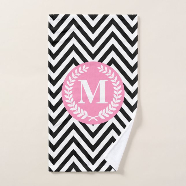 Black and White Geometric Monogram Bath Towel Set (Hand Towel)