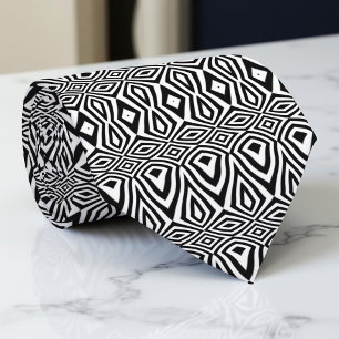 Black And White Geometric Mosaic Optical Illusion Tie