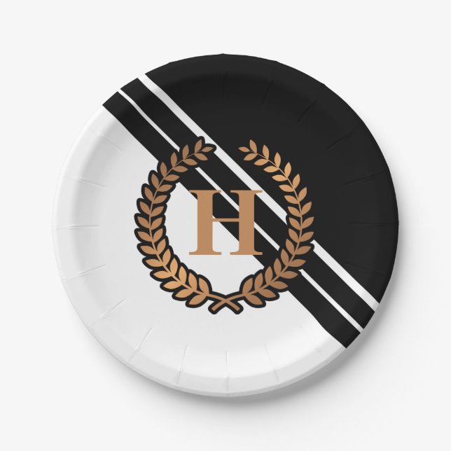 Black and White Geometric Paper Plate (Front)