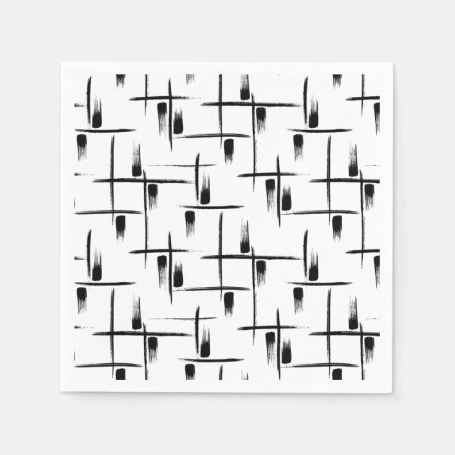 Black and White Geometric Party Paper Napkin (Front)