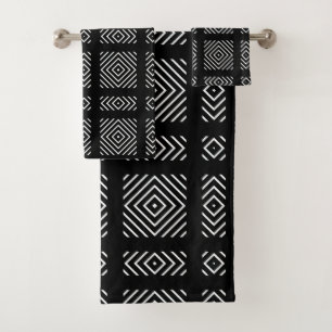 Black and white geometric pattern Ama Bath Towel Set