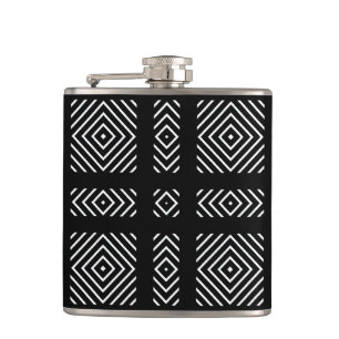 Black and white geometric pattern Ama Hip Flask