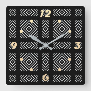 Black and white geometric pattern Ama Square Wall Clock