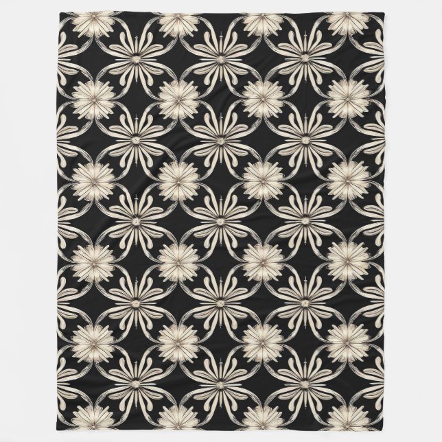 Black and white geometric pattern fleece blanket (Front)