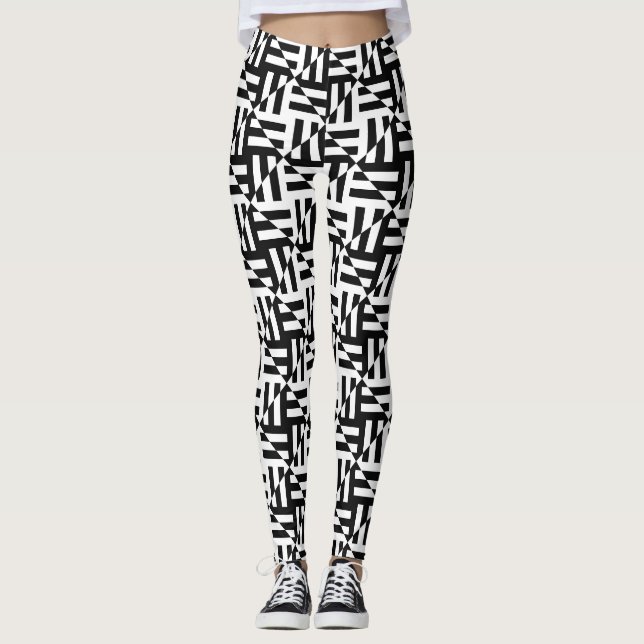 Black and White Geometric Pattern Leggings (Front)