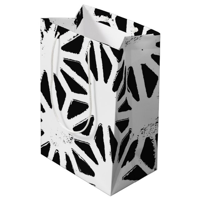 Black and white geometric pattern medium gift bag (Back Angled)