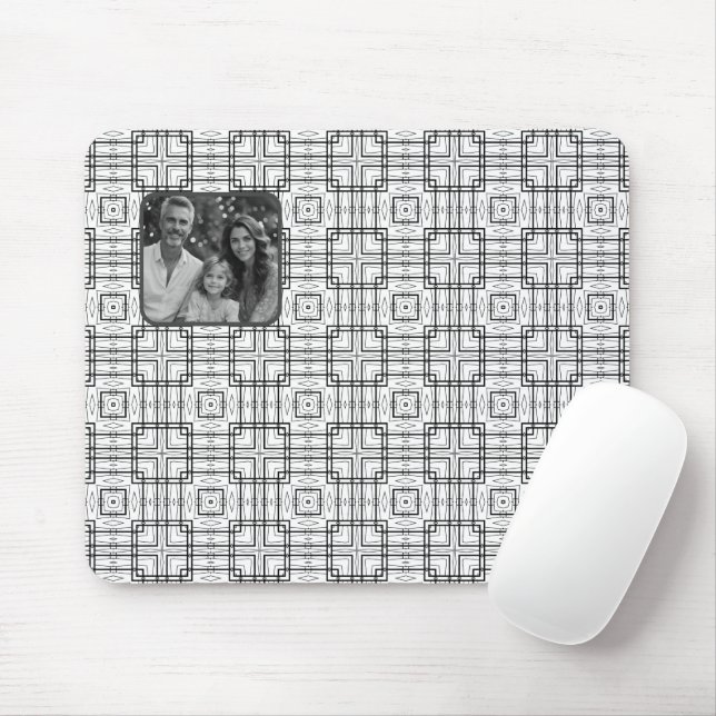 Black and White Geometric Pattern plus Photo Mouse Mat (With Mouse)