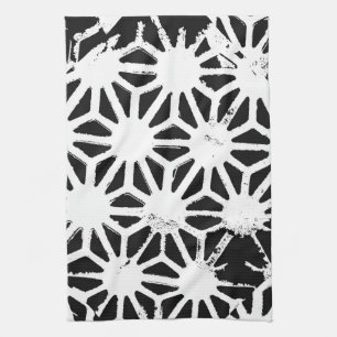Black and white geometric pattern tea towel