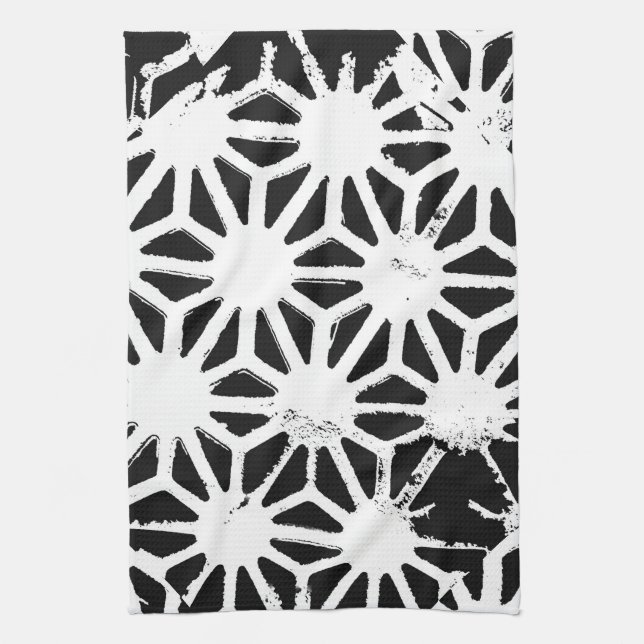Black and white geometric pattern tea towel (Vertical)