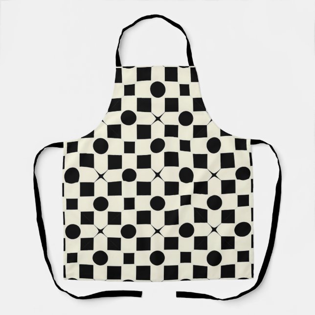 Black and White Geometric Pattern with Circles Apron (Front)