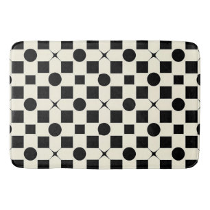 Black and White Geometric Pattern with Circles Bath Mat
