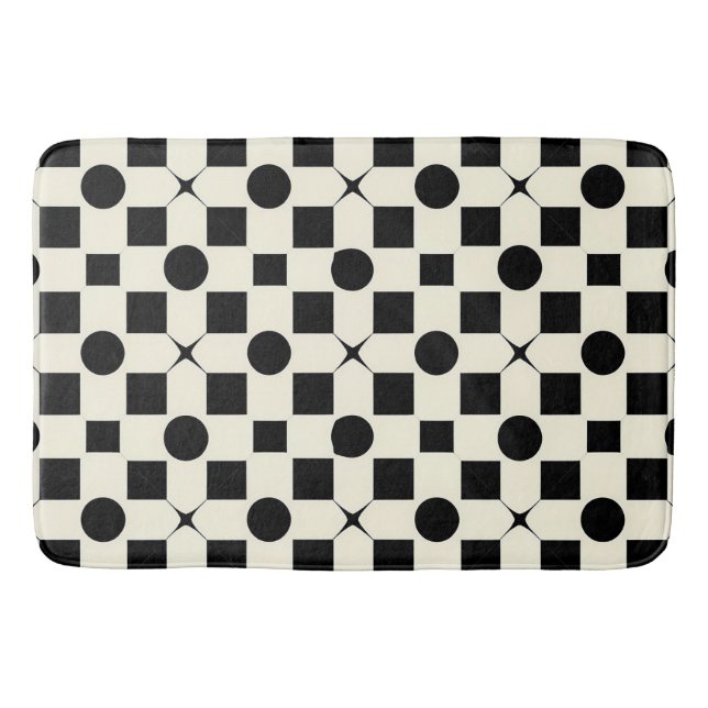 Black and White Geometric Pattern with Circles Bath Mat (Front)