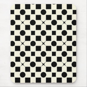 Black and White Geometric Pattern with Circles Mouse Mat