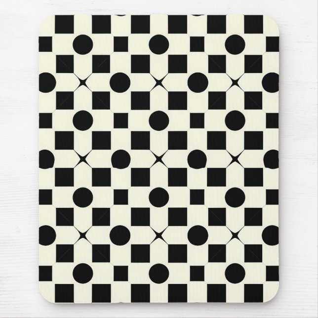 Black and White Geometric Pattern with Circles Mouse Mat (Front)