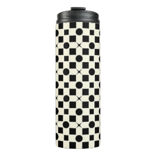 Black and White Geometric Pattern with Circles Thermal Tumbler