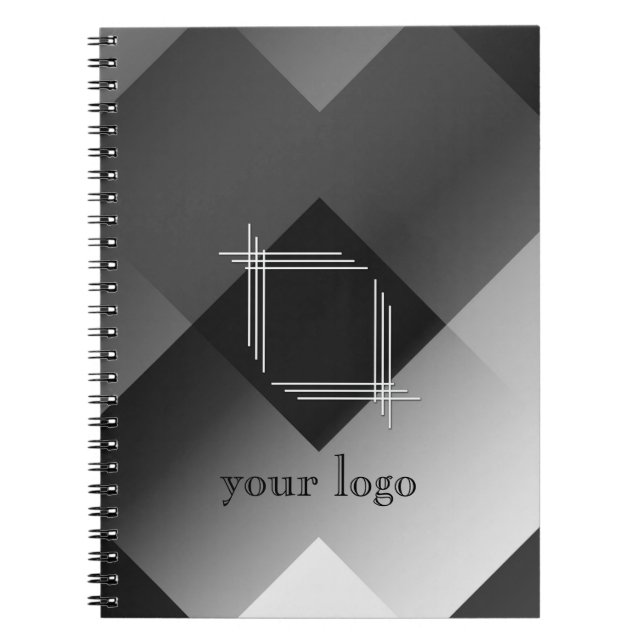 Black and white geometric personalised notebook (Front)