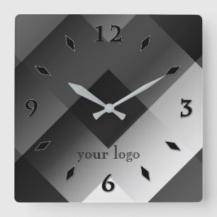 Black and white geometric personalised square wall clock