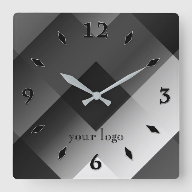 Black and white geometric personalised square wall clock (Front)