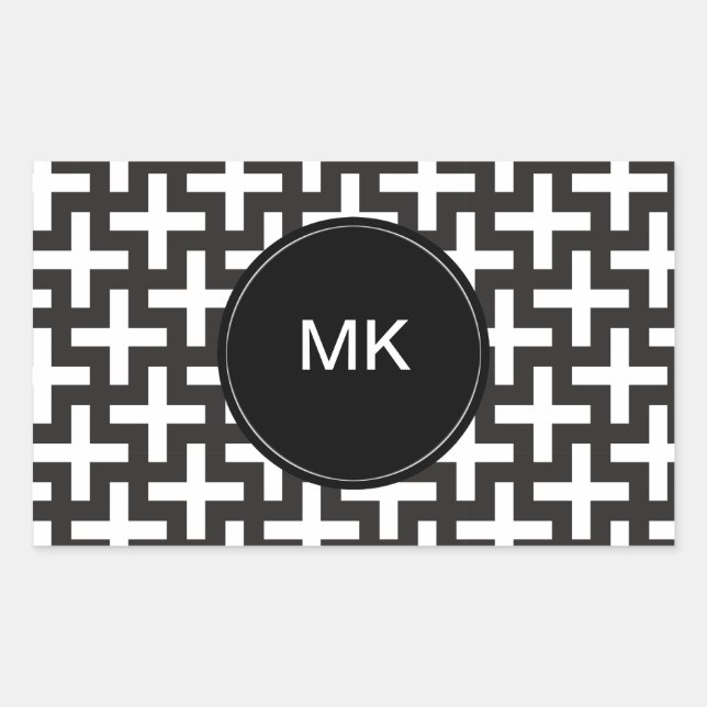 Black and White Geometric Rectangular Sticker (Front)
