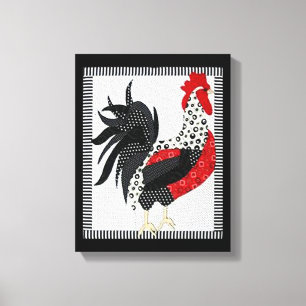 Black and White Geometric Rooster 11” x 14” Canvas Print