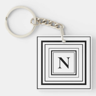 Black and White Geometric Square Monogram Key Ring