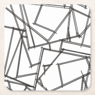 Black And White Geometric Square Paper Coaster