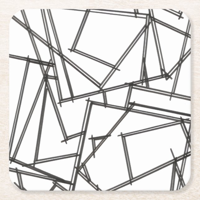 Black And White Geometric Square Paper Coaster (Front)