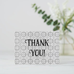 Black and White Geometric Square Pattern Thank You Postcard