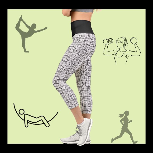 Black and White Geometric Squares Pattern Capri Leggings (Creator Uploaded)
