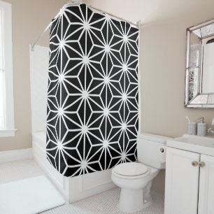 Black and White Geometric Star Pattern Shower Curtain