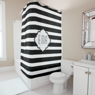Black And White Geometric Stripes Shower Curtain