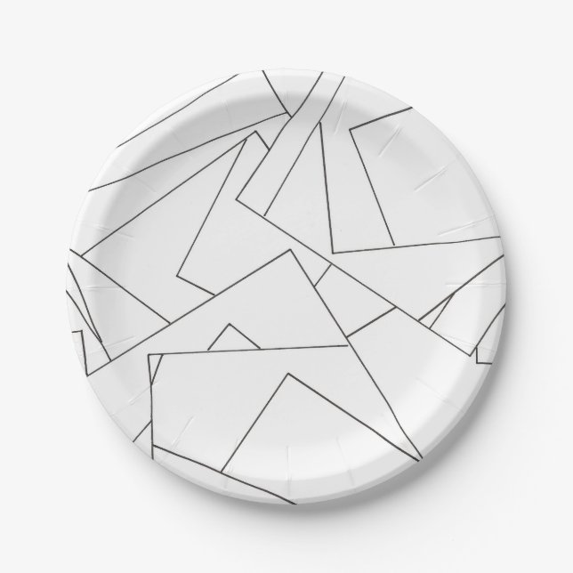 Black and White Geometric-Stylish Modern Bauhaus Paper Plate (Front)