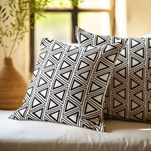 Black and White Geometric Triangle Pattern Cushion