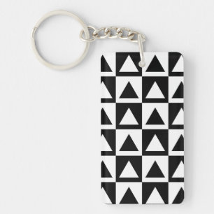 Black and White Geometric triangle pattern Key Ring
