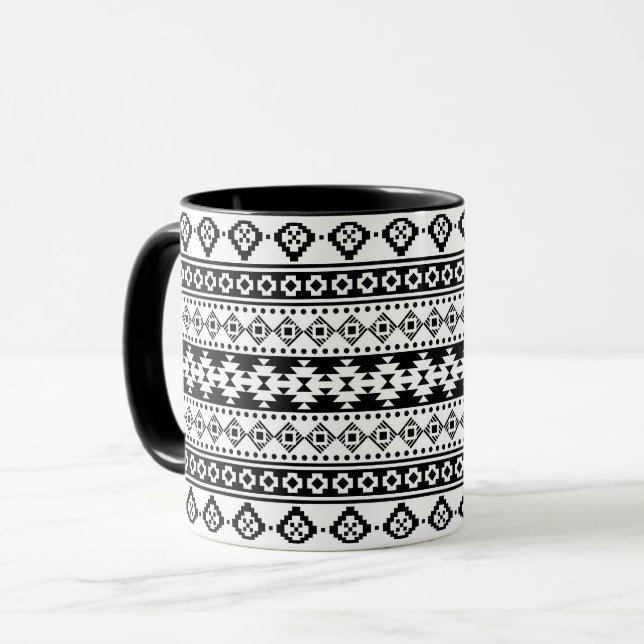 Black and White Geometric Tribal Mug (Front Left)